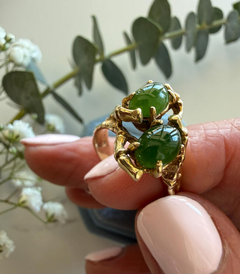 vintage nephrite jade • organic 14K gold setting • size 5.5 • $895