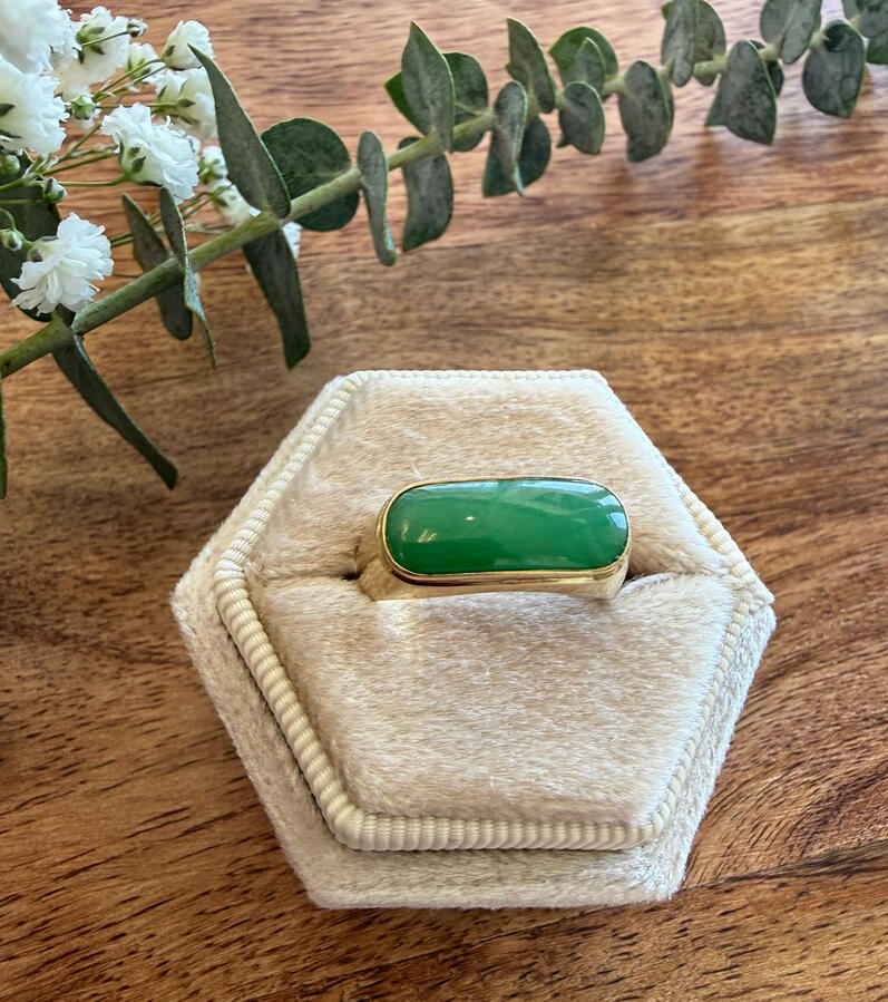 jadeite ring with a modern bezel setting • 14k gold Size 7 • $550